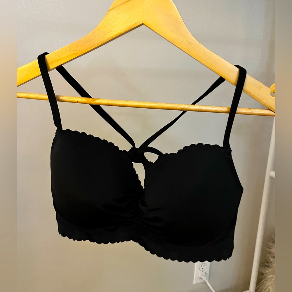Victorias Secret Bathing Suit Top, Size 34C Black with Gold Clasp